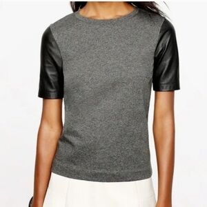 J. Crew Gray Knit Leather Short-Sleeve Top with Black Sleeves XS
